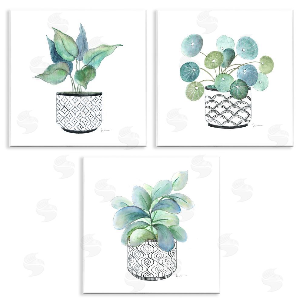Tava Studios Patterned Planter Vase Lush Blooming Leaves  Wooden Wall Plaque Art Print