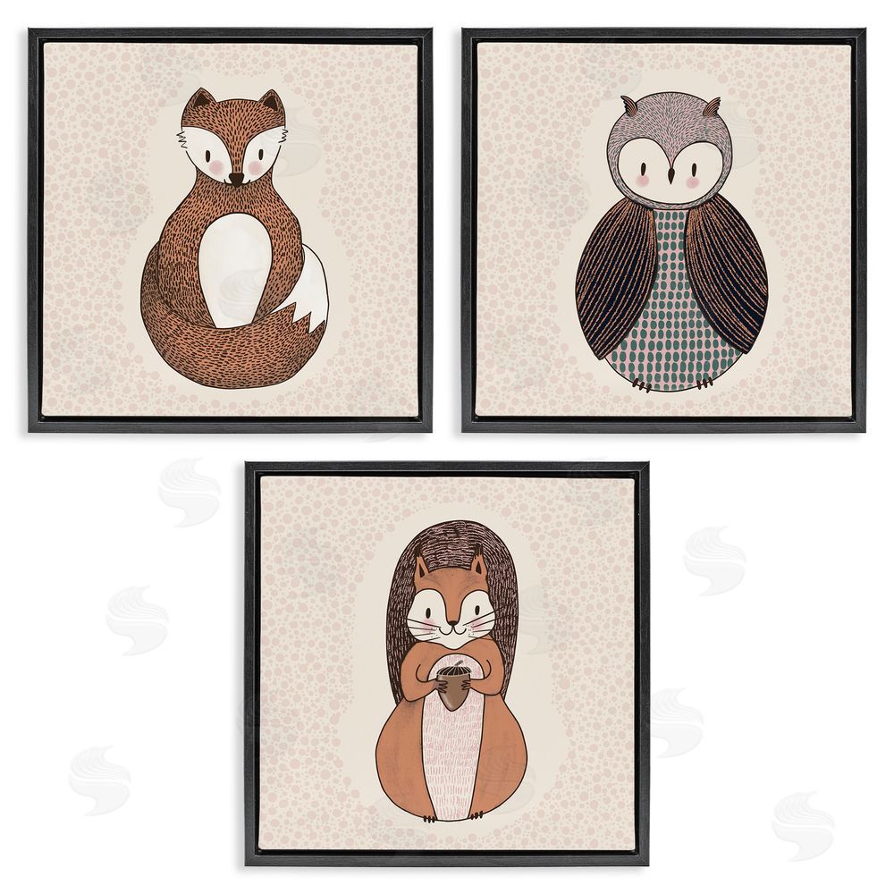 Birgit Maria Kiennast Stylized Forest Animal Portraits Kids Black Floating Frame Canvas Wall Art Print