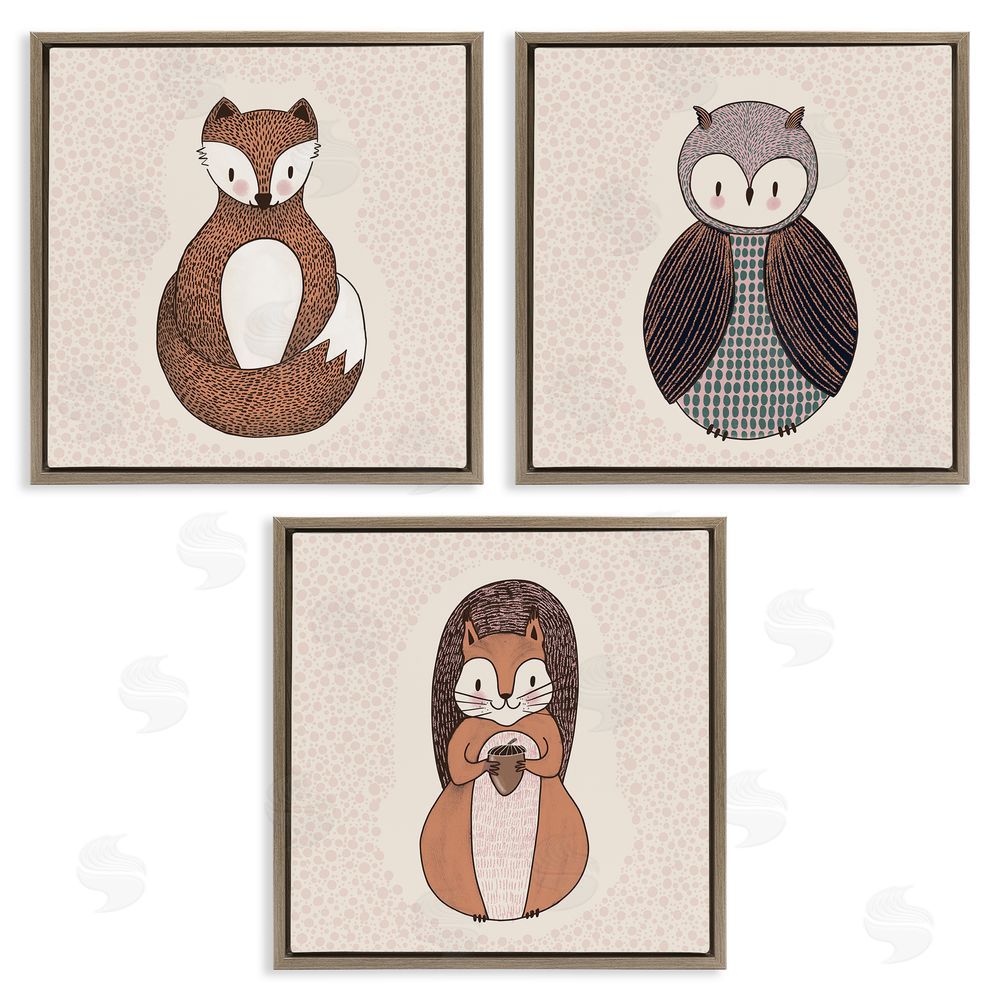 Birgit Maria Kiennast Stylized Forest Animal Portraits Kids Brown Floating Frame Canvas Wall Art Print