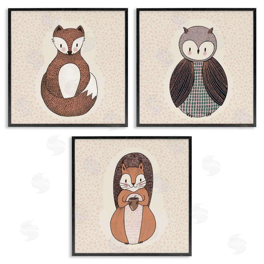 Birgit Maria Kiennast Stylized Forest Animal Portraits Kids Black Framed Giclee Wall Art Print