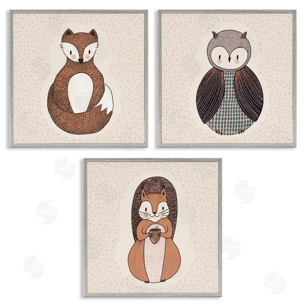 Birgit Maria Kiennast Stylized Forest Animal Portraits Kids Gray Framed Giclee Wall Art Print