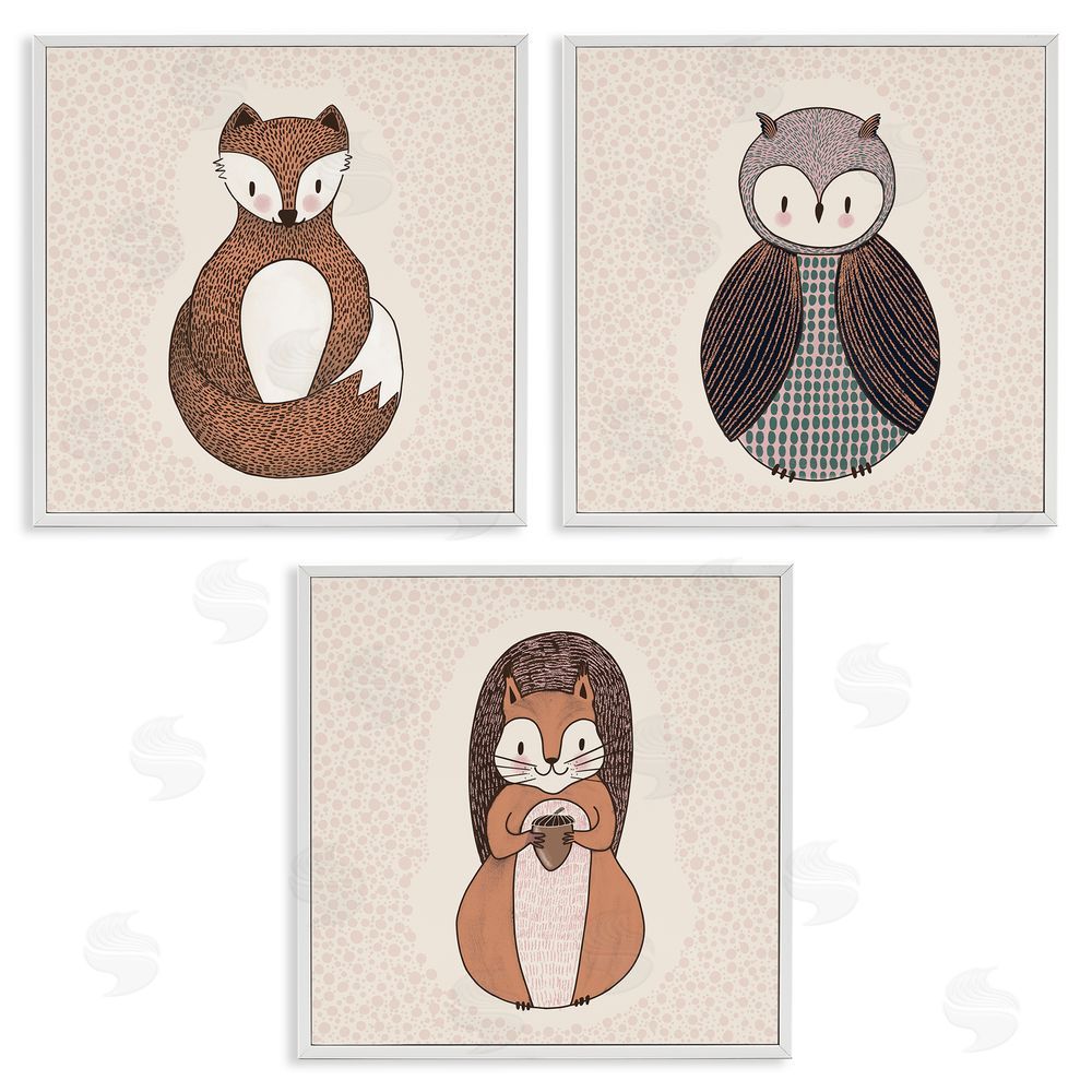 Birgit Maria Kiennast Stylized Forest Animal Portraits Kids White Framed Giclee Wall Art Print