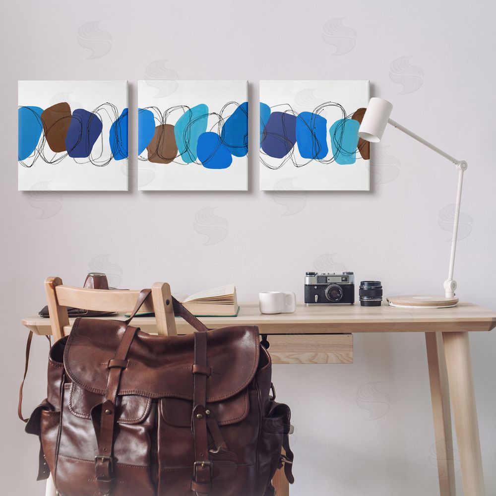 Ruth Fromstein Modern Oblong Blue Shapes Geometric Canvas Wall Art Print in Room
