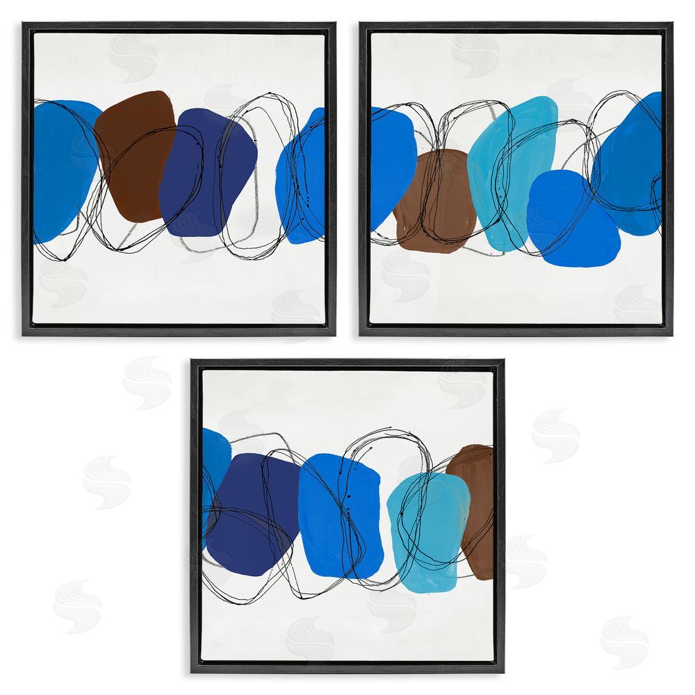 Ruth Fromstein Modern Oblong Blue Shapes Geometric Black Floating Frame Canvas Wall Art Print
