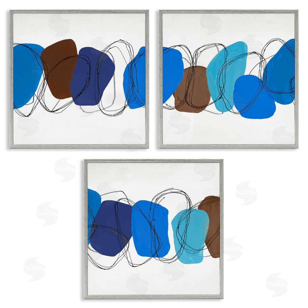 Ruth Fromstein Modern Oblong Blue Shapes Geometric Gray Framed Giclee Wall Art Print