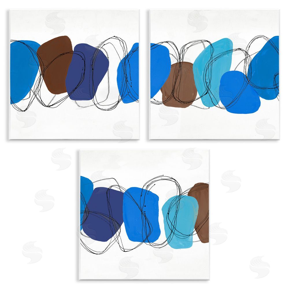 Ruth Fromstein Modern Oblong Blue Shapes Geometric Wooden Wall Plaque Art Print