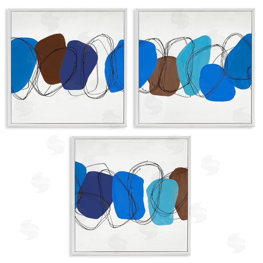 Ruth Fromstein Modern Oblong Blue Shapes Geometric White Framed Giclee Wall Art Print