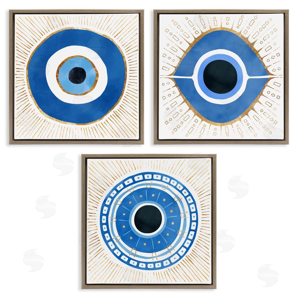 Ziwei Li Spiritual Evil Eye Mati Symbol Brown Floating Frame Canvas Wall Art Print
