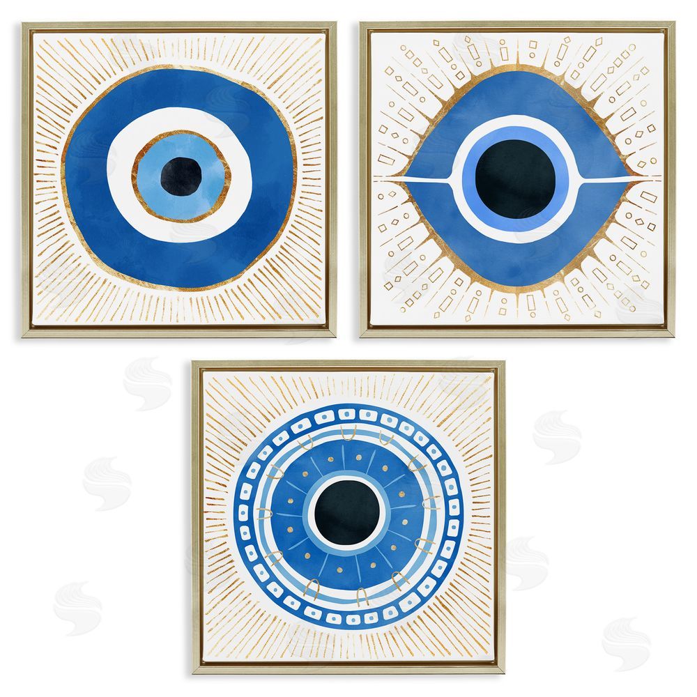 Ziwei Li Spiritual Evil Eye Mati Symbol Gold Floating Frame Canvas Wall Art Print