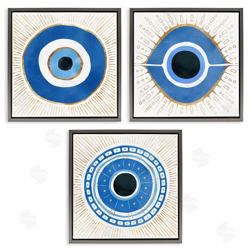 Ziwei Li Spiritual Evil Eye Mati Symbol Gray Floating Frame Canvas Wall Art Print