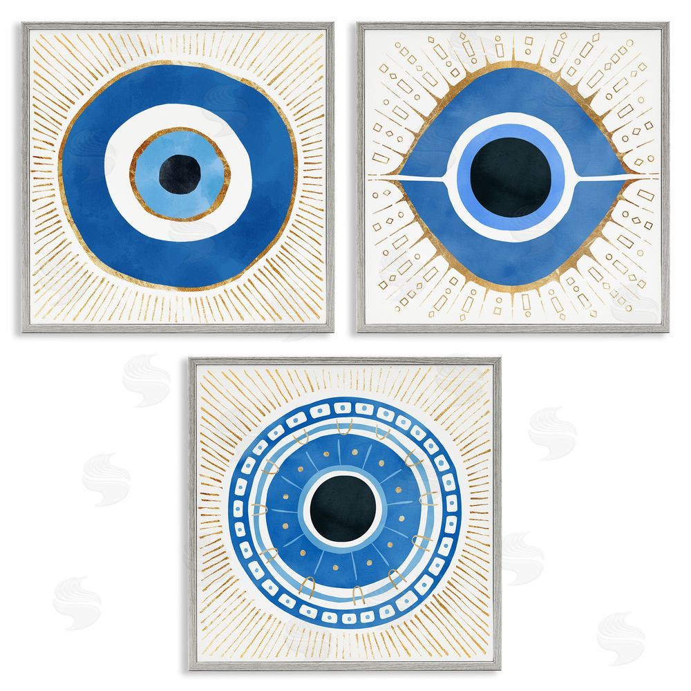 Ziwei Li Spiritual Evil Eye Mati Symbol Gray Framed Giclee Wall Art Print