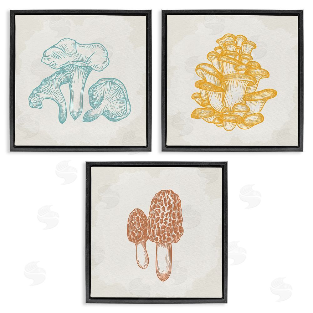 Kim Allen Mushroom Love Woodland Sketch Black Floating Frame Canvas Wall Art Print