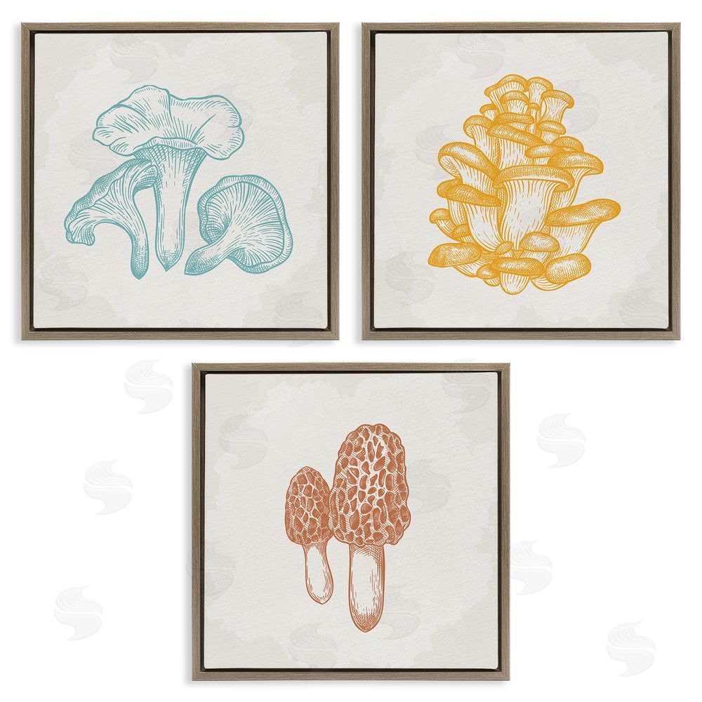 Kim Allen Mushroom Love Woodland Sketch Brown Floating Frame Canvas Wall Art Print