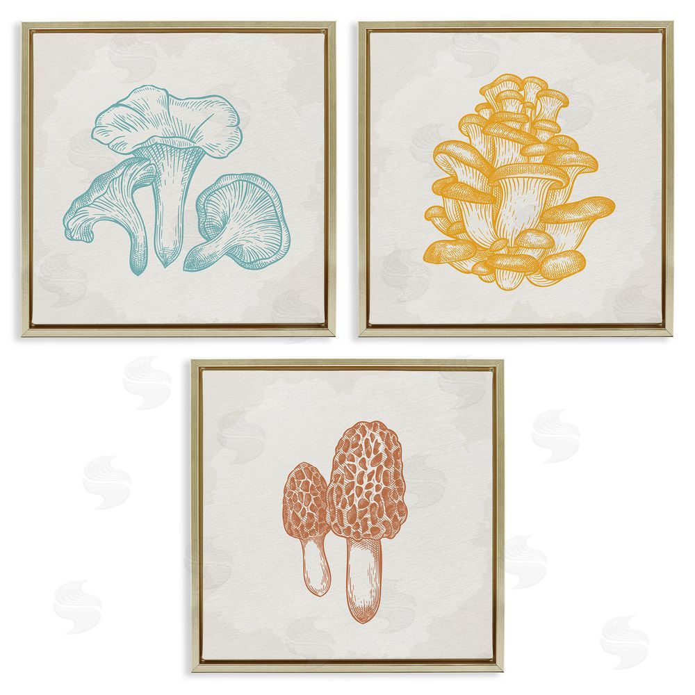 Kim Allen Mushroom Love Woodland Sketch Gold Floating Frame Canvas Wall Art Print