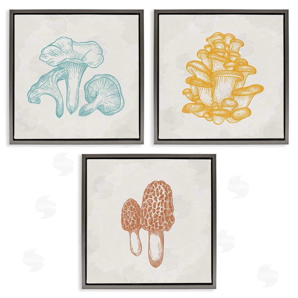 Kim Allen Mushroom Love Woodland Sketch Gray Floating Frame Canvas Wall Art Print
