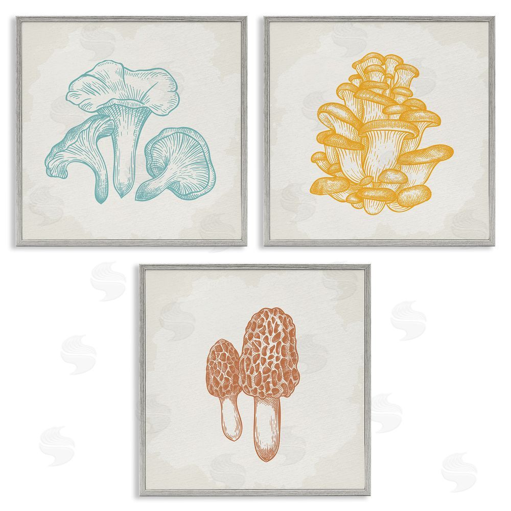 Kim Allen Mushroom Love Woodland Sketch Gray Framed Giclee Wall Art Print