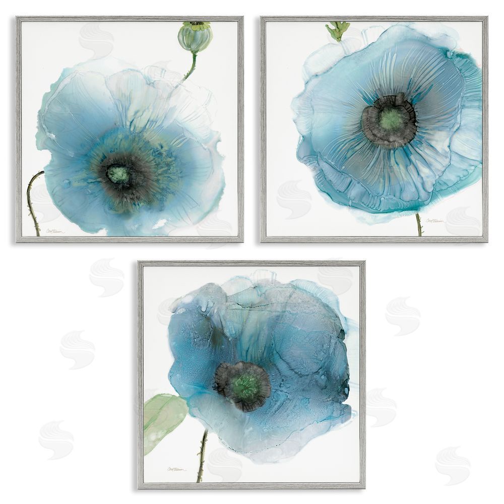 Carol Robinson Modern Poppy Flower Shapes Gray Framed Giclee Wall Art Print