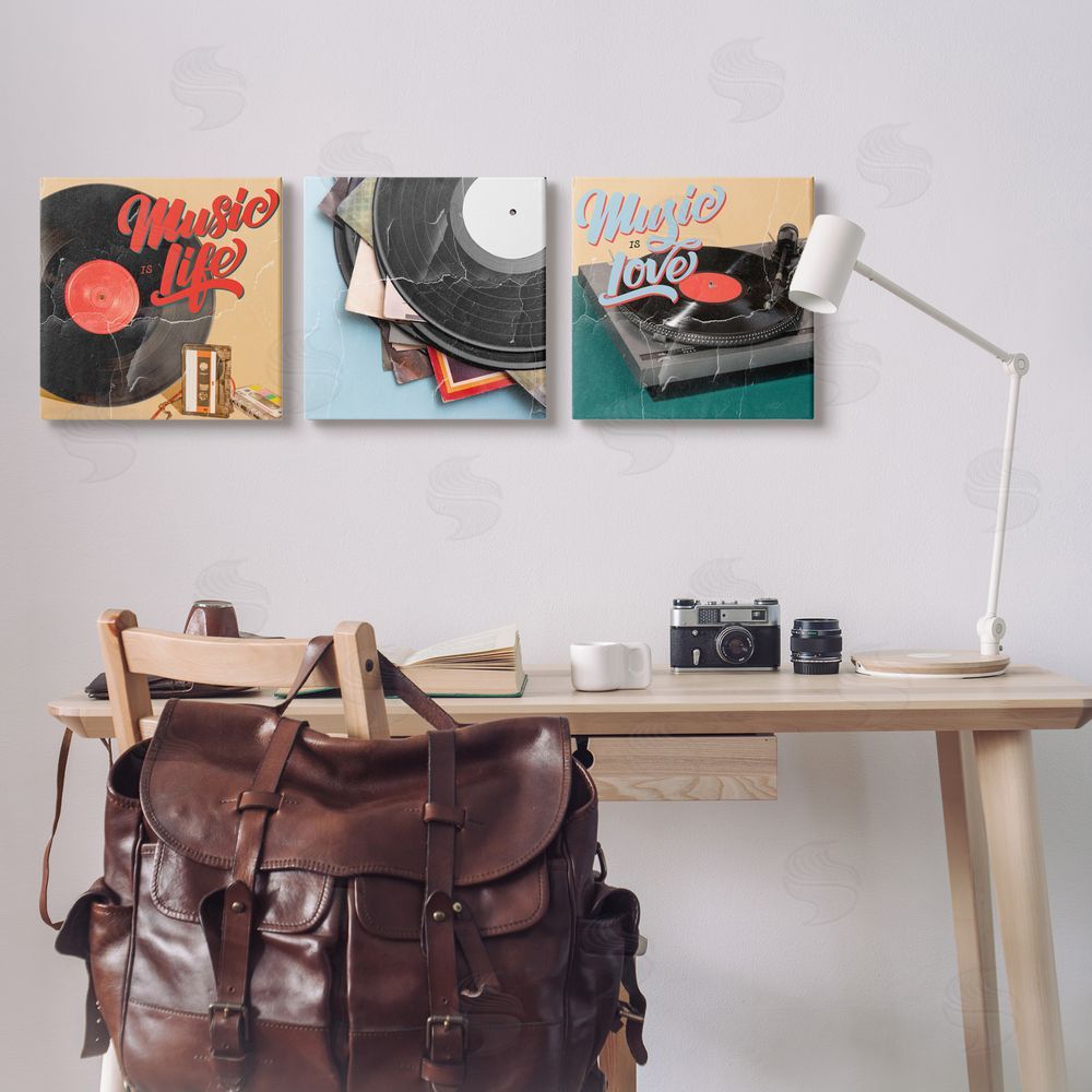 Kim Allen Music Is Love Life Vintage Turntable Canvas Wall Art Print in Room