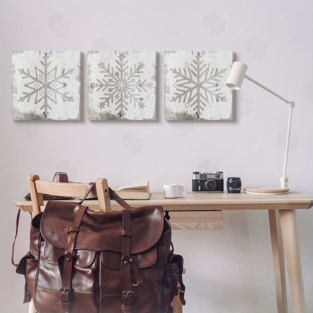 Stupell Studio Seasonal Winter Snowflake Snow Shapes Canvas Wall Art Print in Room