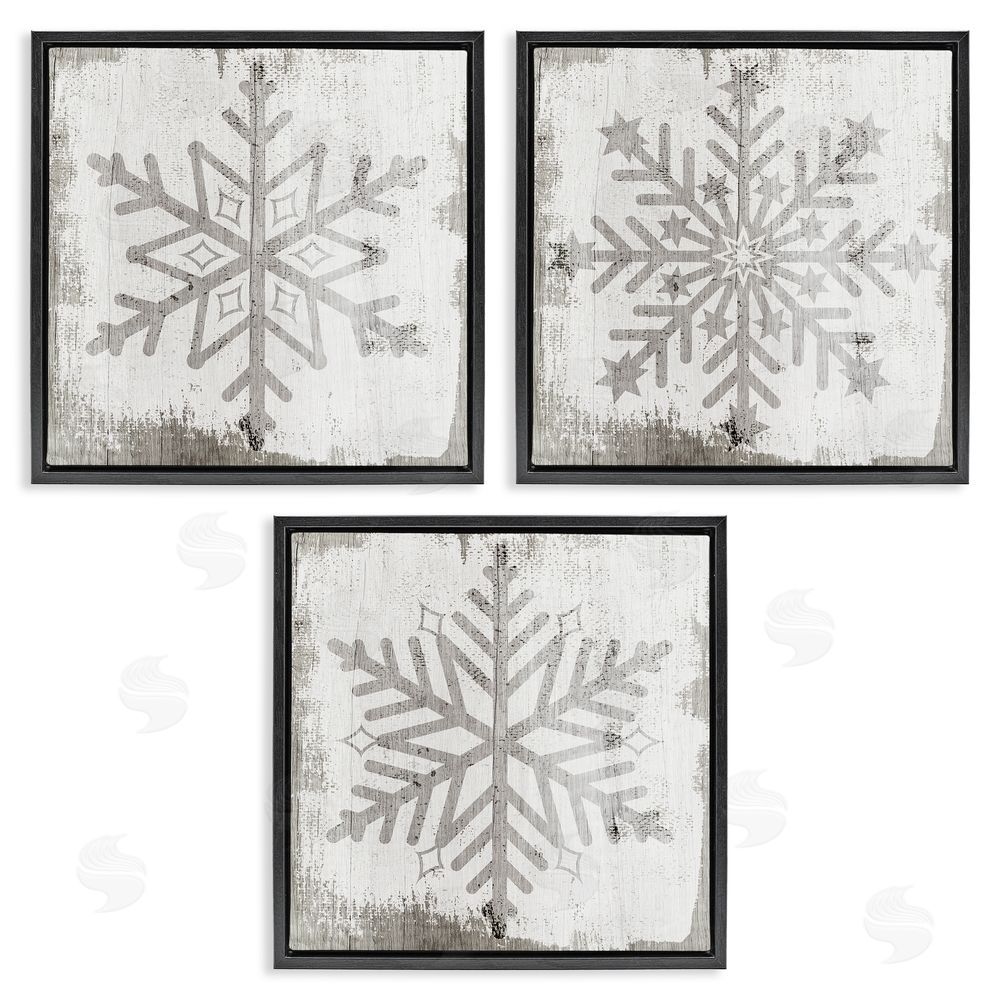 Stupell Studio Seasonal Winter Snowflake Snow Shapes Black Floating Frame Canvas Wall Art Print