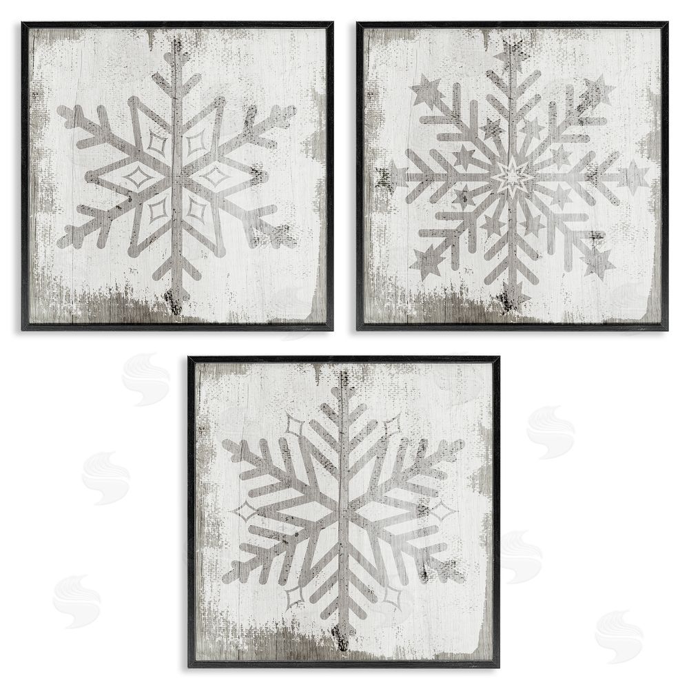 Stupell Studio Seasonal Winter Snowflake Snow Shapes Black Framed Giclee Wall Art Print