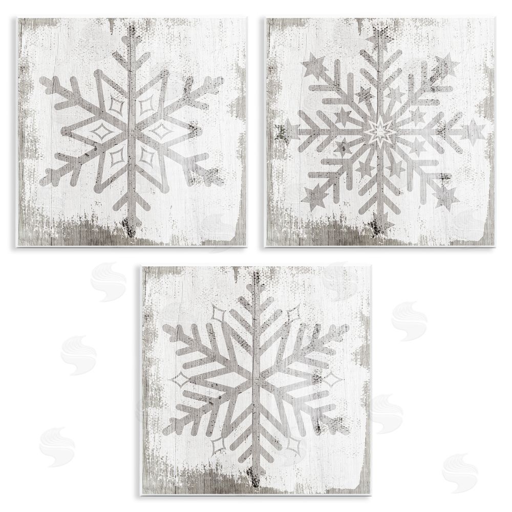 Stupell Studio Seasonal Winter Snowflake Snow Shapes Wooden Wall Plaque Art Print