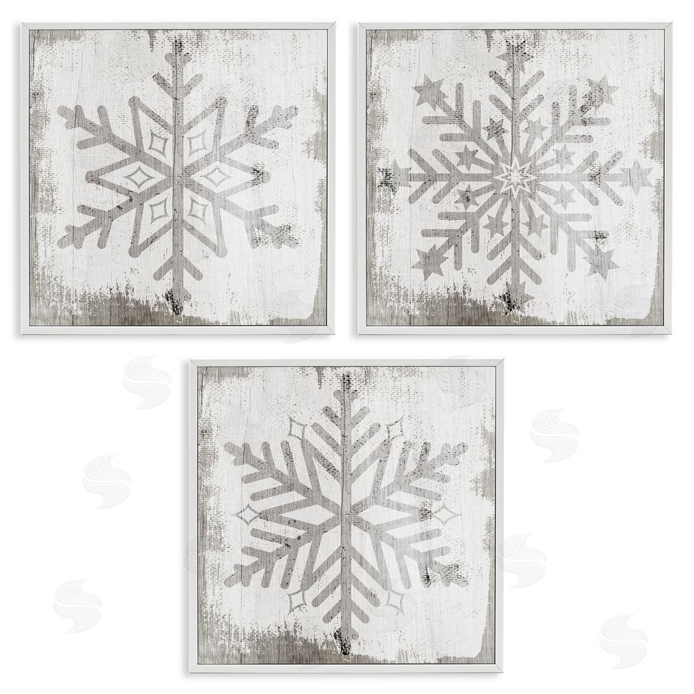 Stupell Studio Seasonal Winter Snowflake Snow Shapes White Framed Giclee Wall Art Print