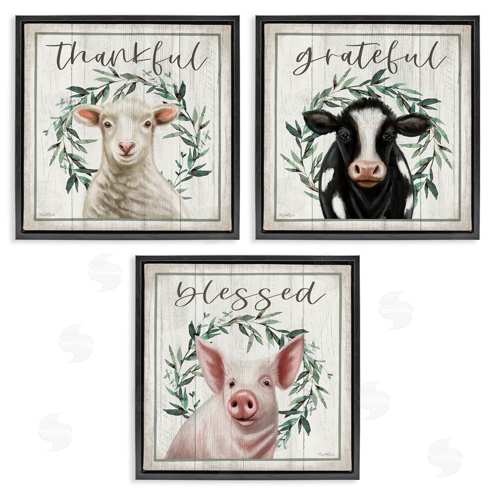 Elizabeth Tyndall Thankful Grateful Blessed Country Black Floating Frame Canvas Wall Art Print
