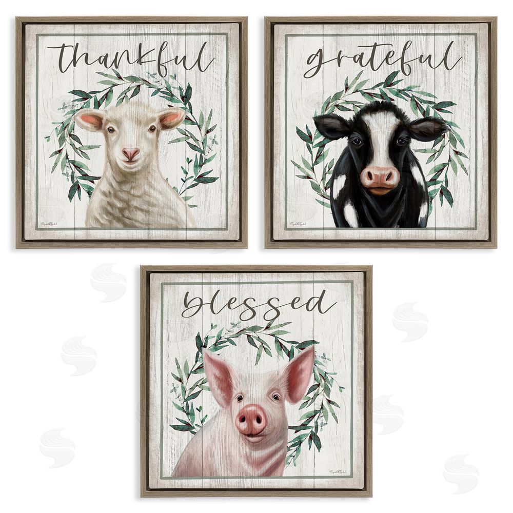 Elizabeth Tyndall Thankful Grateful Blessed Country Brown Floating Frame Canvas Wall Art Print