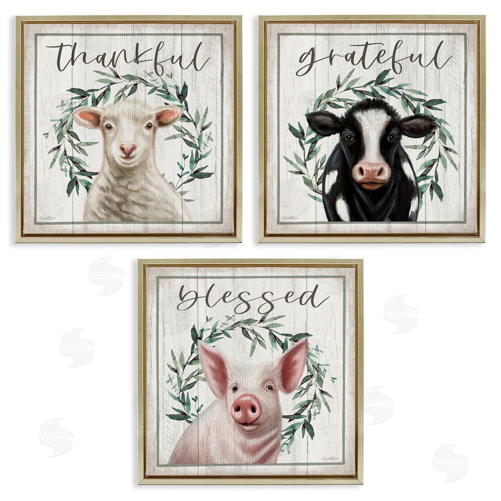 Elizabeth Tyndall Thankful Grateful Blessed Country Gold Floating Frame Canvas Wall Art Print