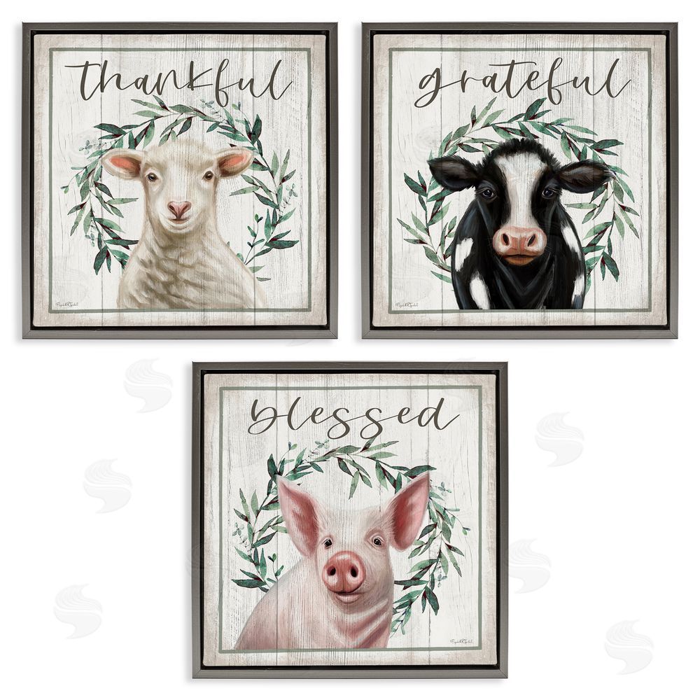 Elizabeth Tyndall Thankful Grateful Blessed Country Gray Floating Frame Canvas Wall Art Print