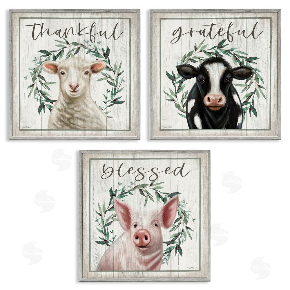Elizabeth Tyndall Thankful Grateful Blessed Country Gray Framed Giclee Wall Art Print