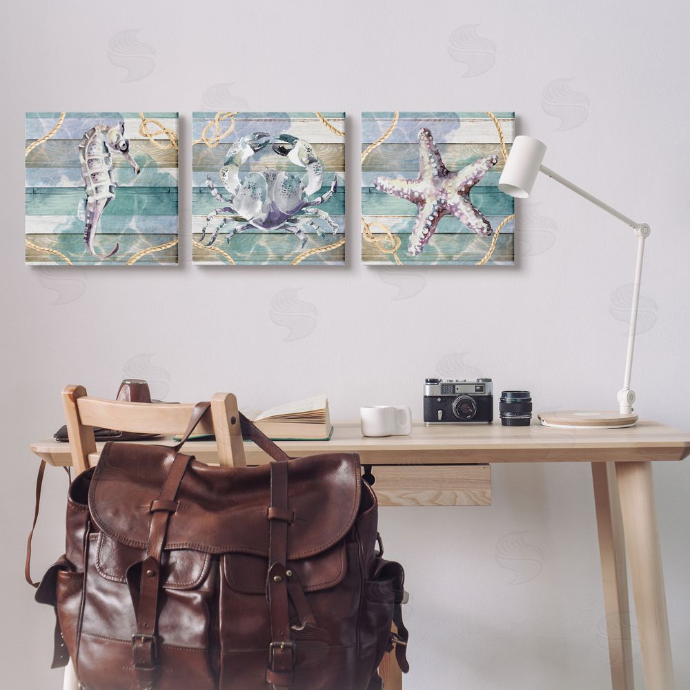 Nicole DeCamp Sea Life Plank Pattern Canvas Wall Art Print in Room