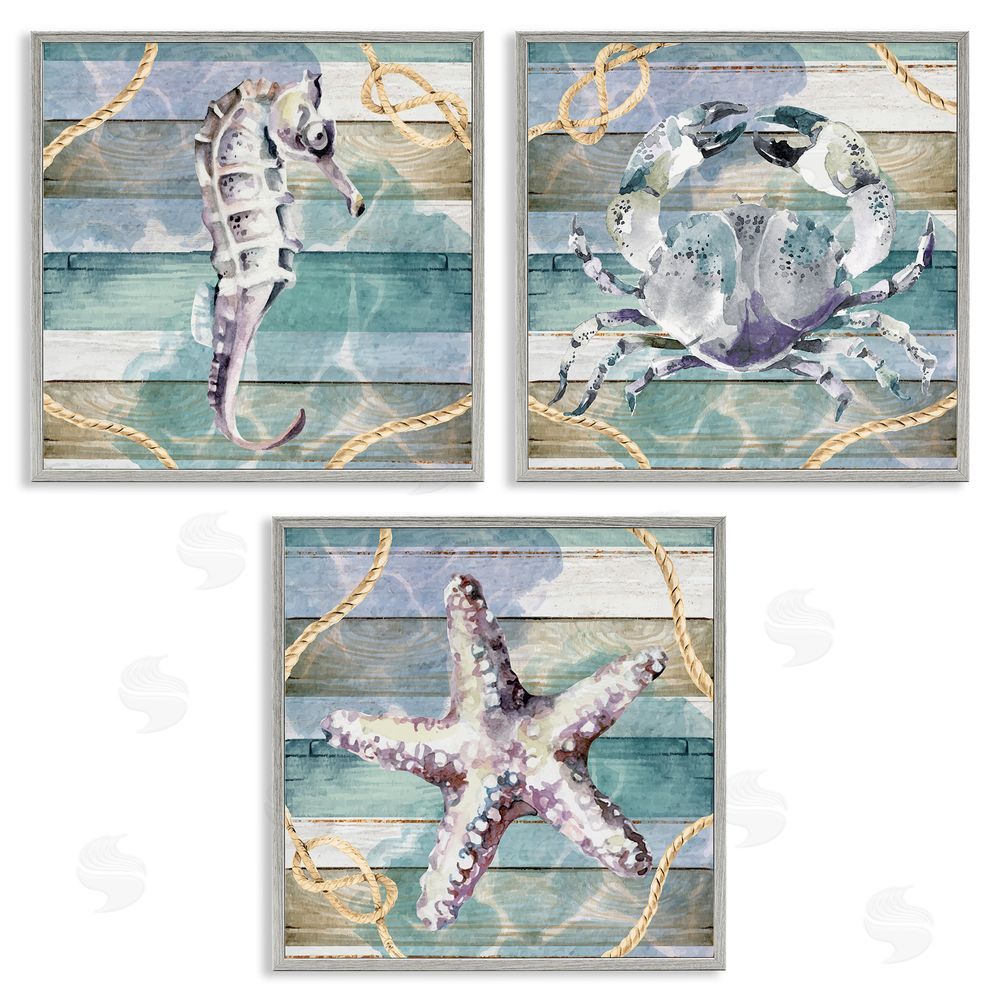 Nicole DeCamp Sea Life Plank Pattern Gray Framed Giclee Wall Art Print