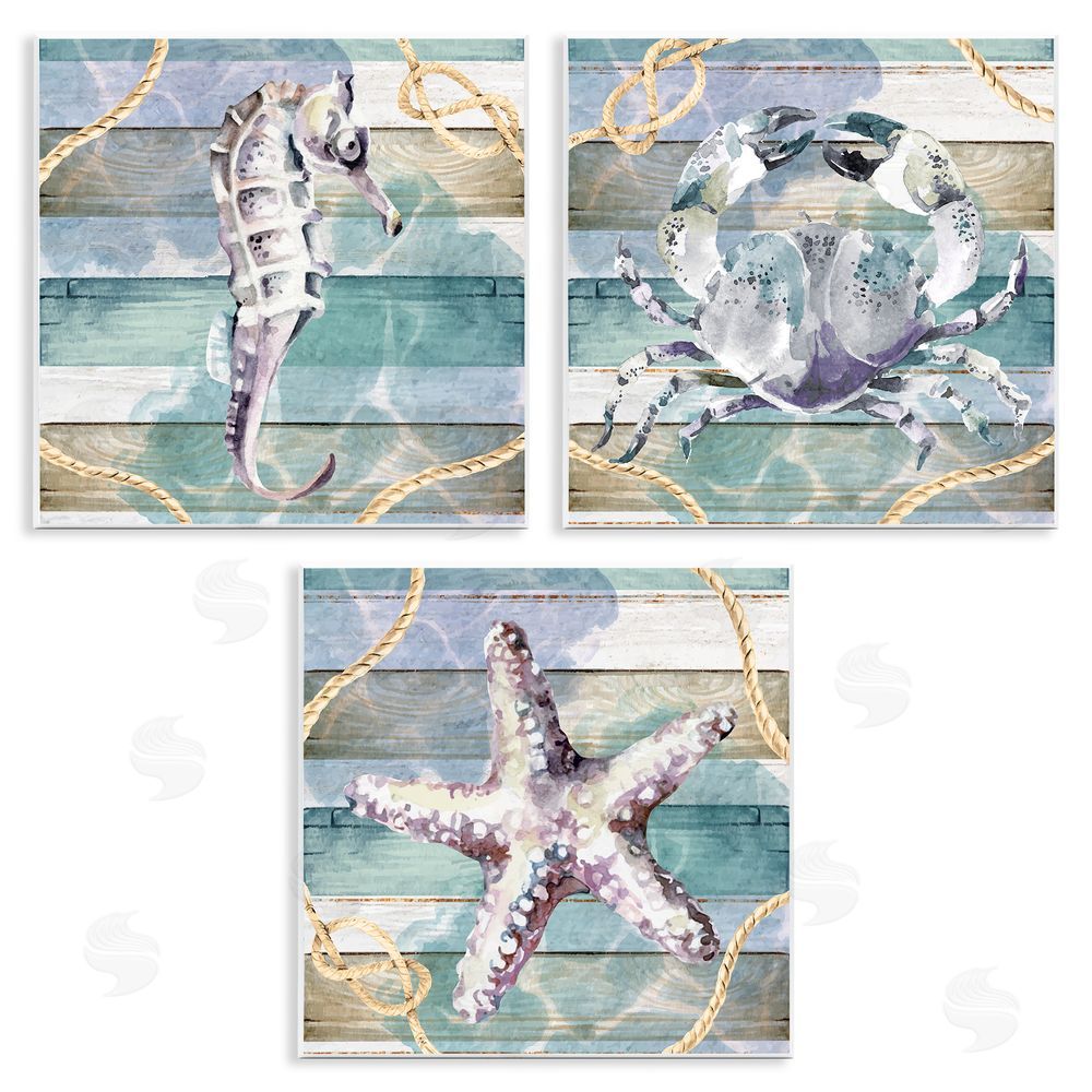 Nicole DeCamp Sea Life Plank Pattern Wooden Wall Plaque Art Print