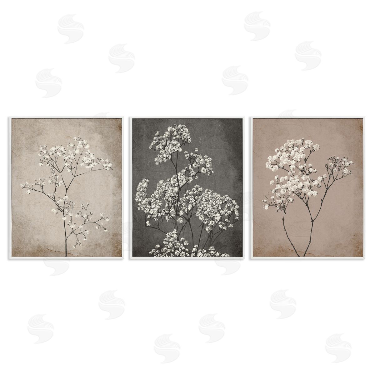 Botanical Baby's Breath Herbs White Frame Print Wall Art, Home Decor by Ros Ruseva