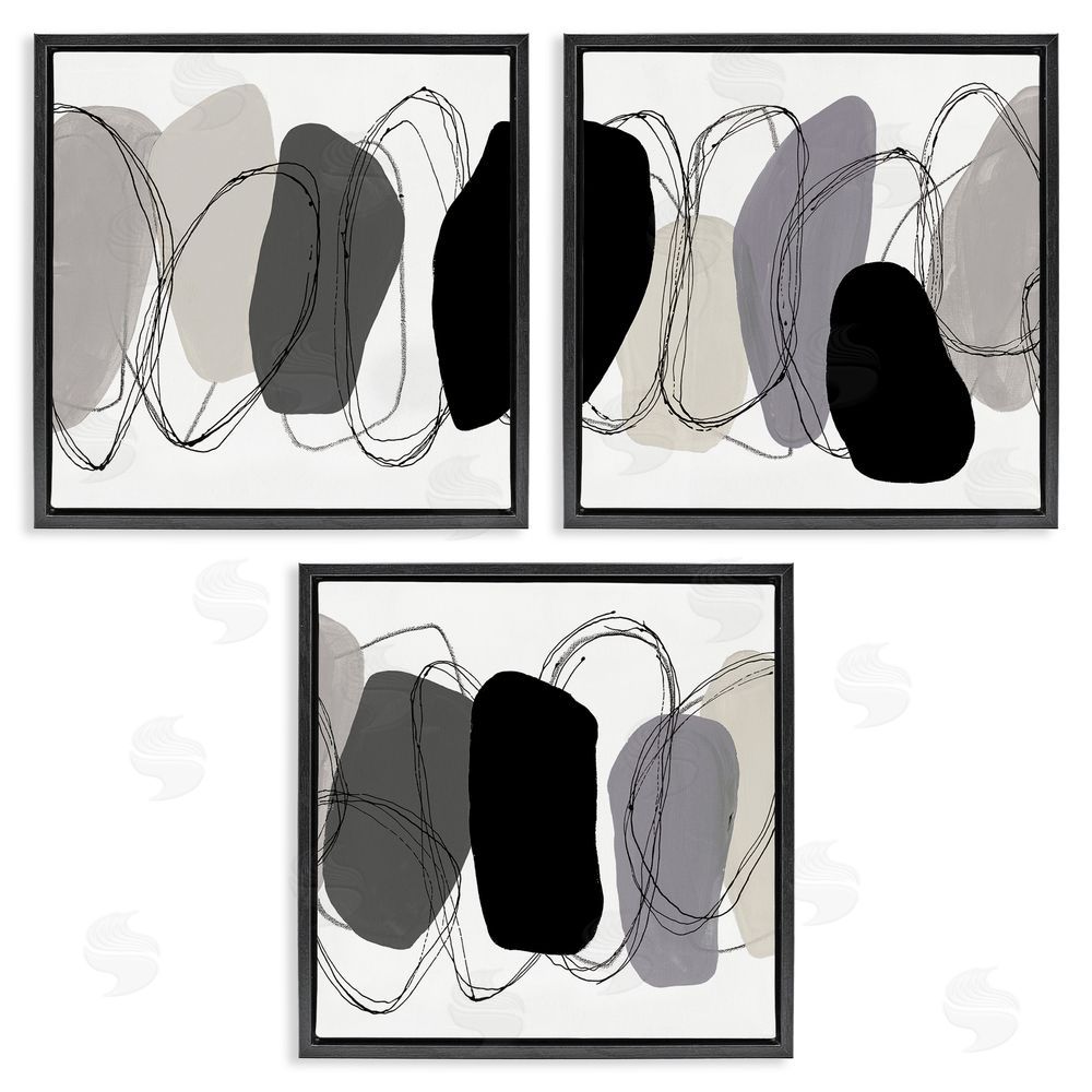 Ruth Fromstein Abstract Grey Pebbles Black Floating Frame Canvas Wall Art Print