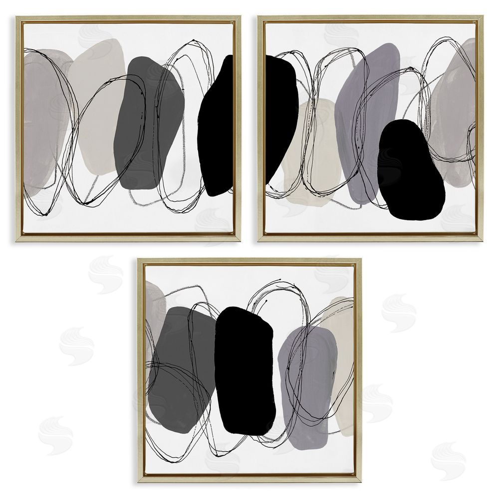 Ruth Fromstein Abstract Grey Pebbles Gold Floating Frame Canvas Wall Art Print