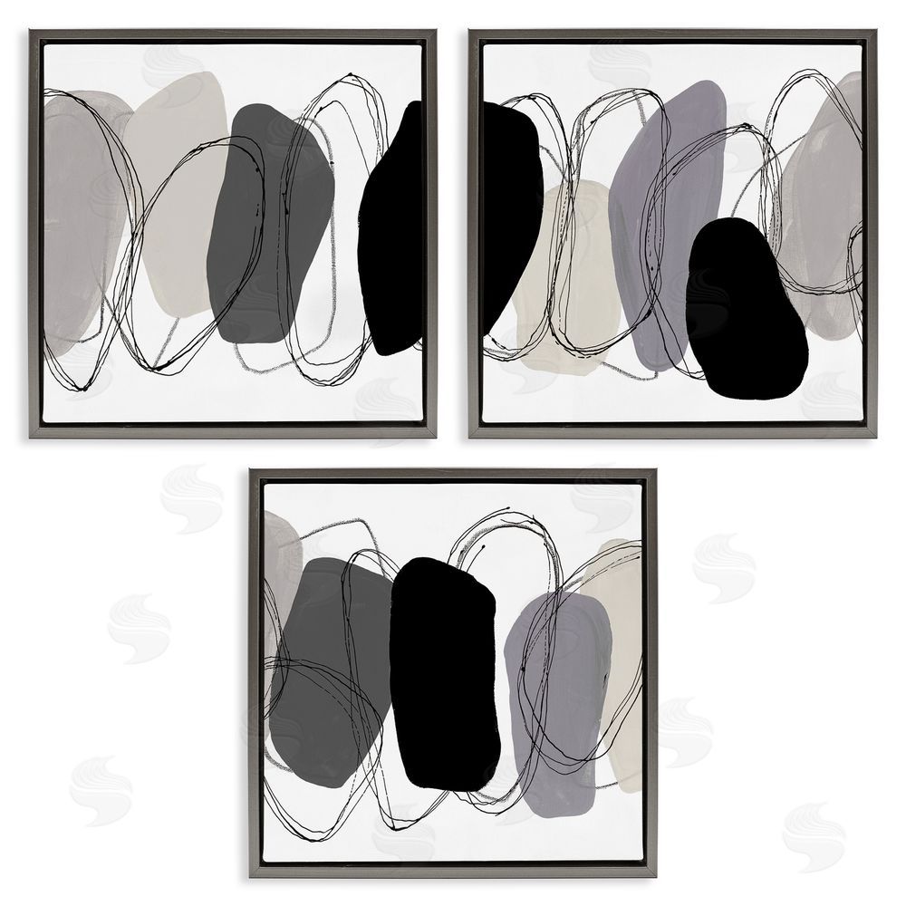 Ruth Fromstein Abstract Grey Pebbles Gray Floating Frame Canvas Wall Art Print