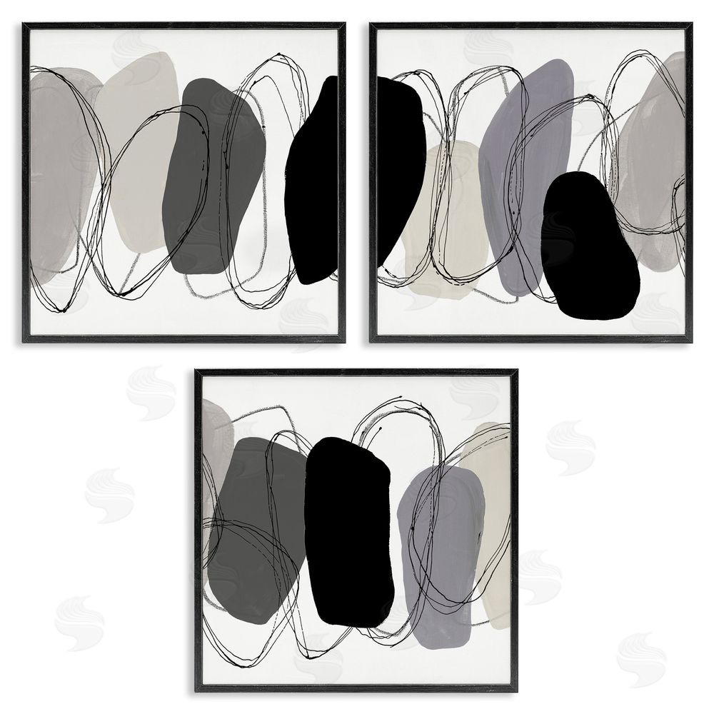 Ruth Fromstein Abstract Grey Pebbles Black Framed Giclee Wall Art Print