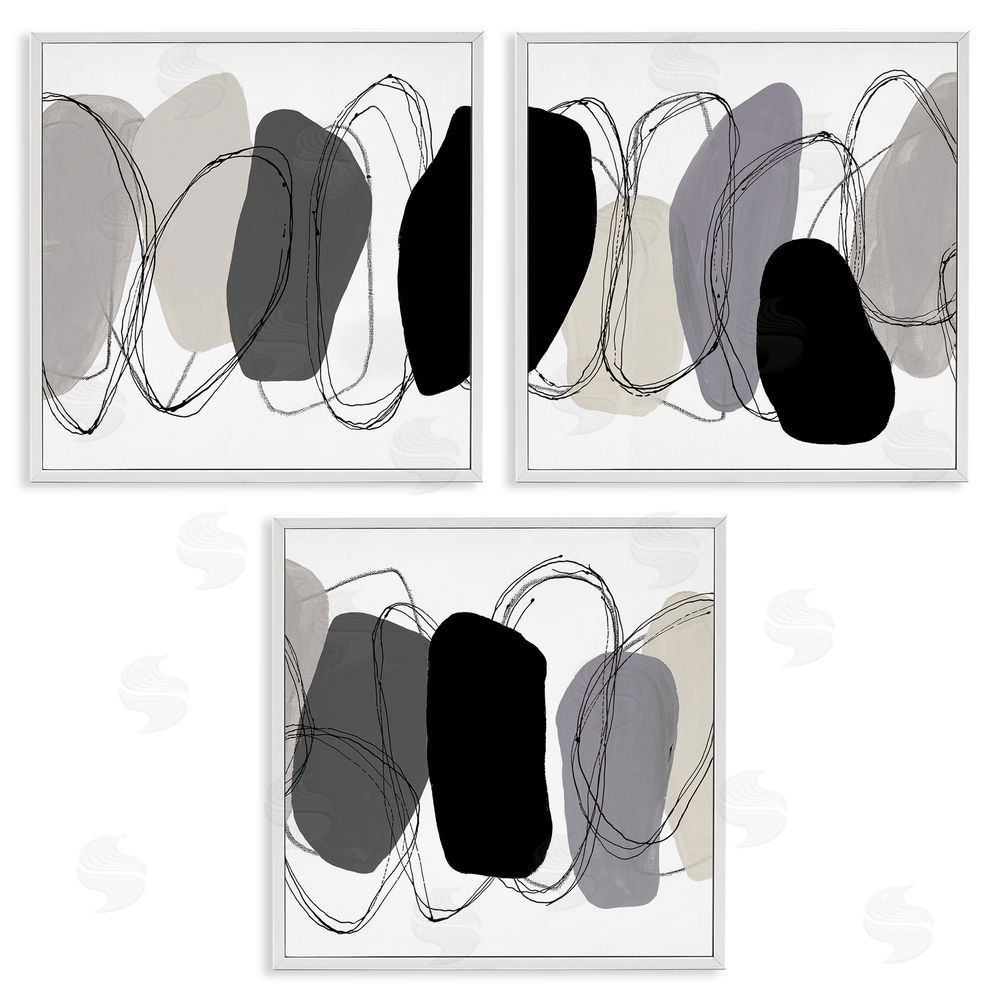 Ruth Fromstein Abstract Grey Pebbles White Framed Giclee Wall Art Print