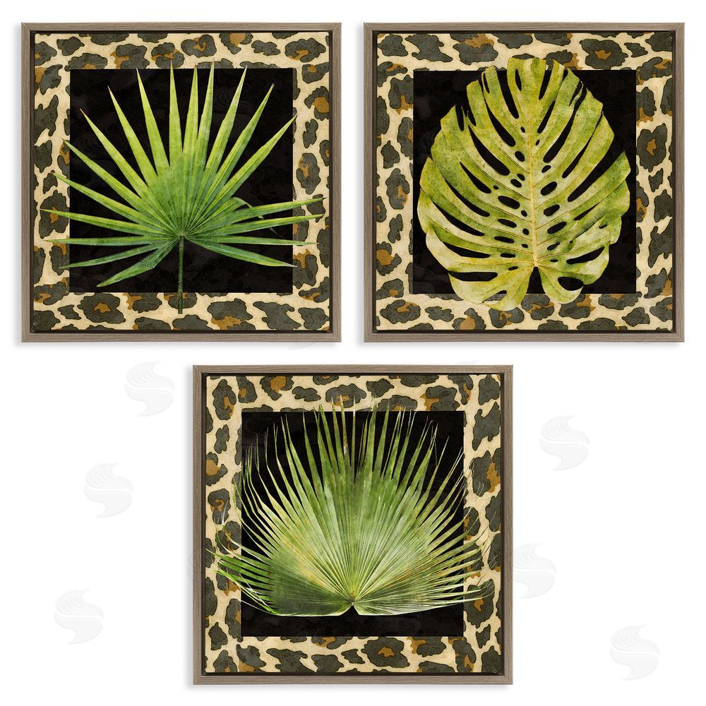 Alonzo Saunders Palm Plants on Leopard Pattern Brown Floating Frame Canvas Wall Art Print