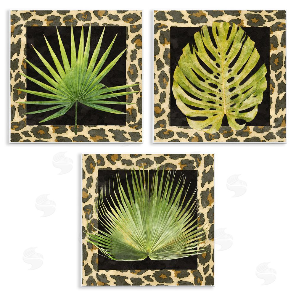 Alonzo Saunders Palm Plants on Leopard Pattern Wooden Wall Plaque Art Print