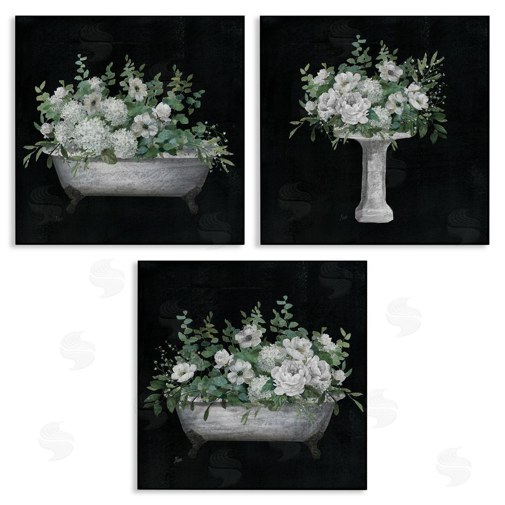 Nan Vintage Bathroom Hydrangeas Canvas Wall Art Print