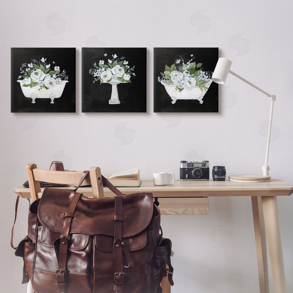 Janet Tava Rustic Bathroom Florals Canvas Wall Art Print in Room