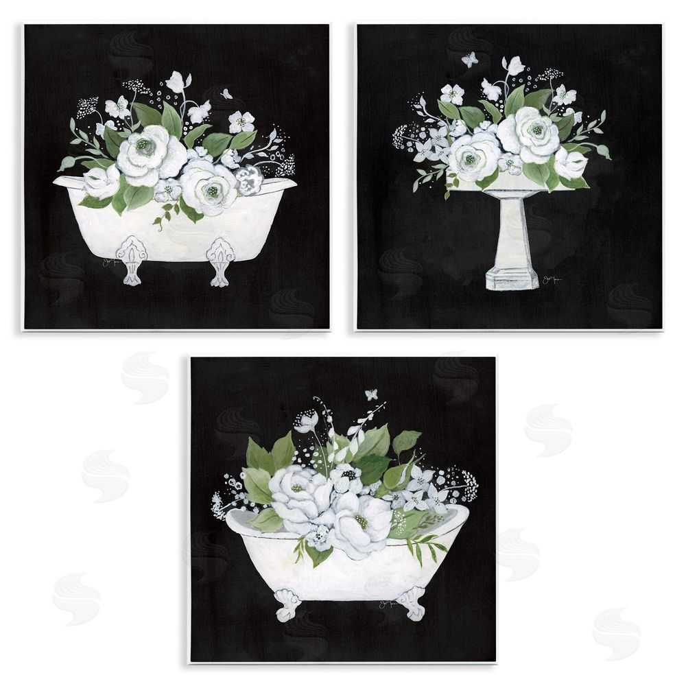 Janet Tava Rustic Bathroom Florals Wooden Wall Plaque Art Print