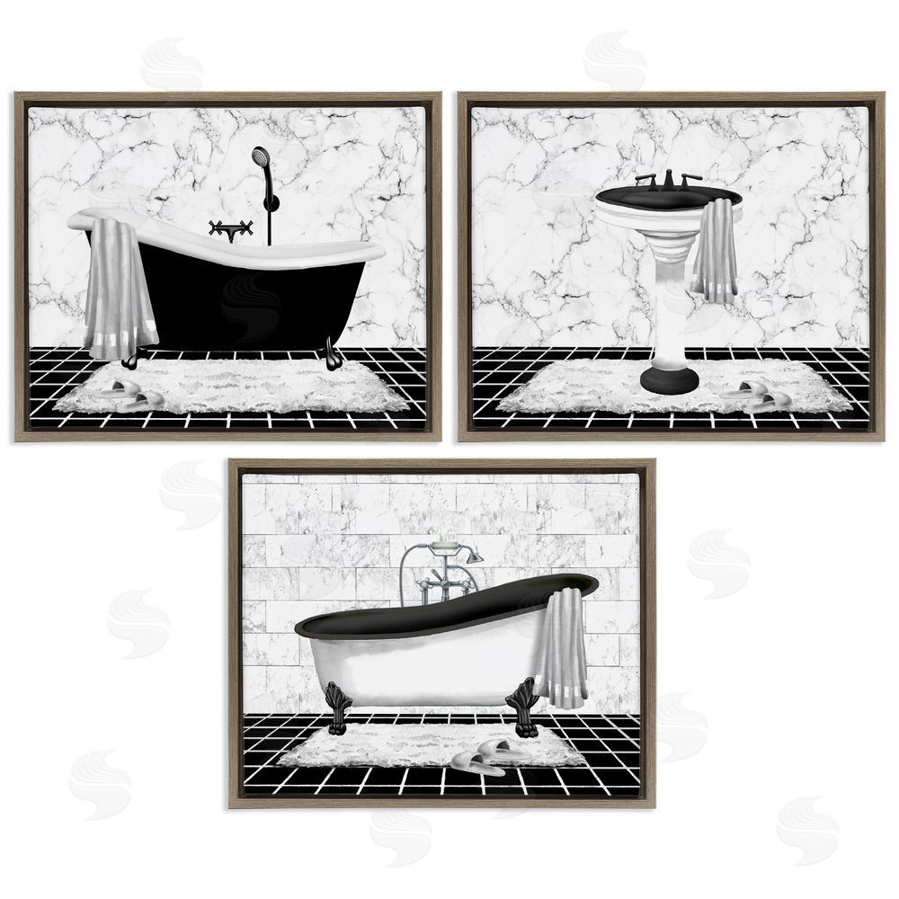 Conrad Knutsen Modern Marble Bathroom Brown Floating Frame Canvas Wall Art Print