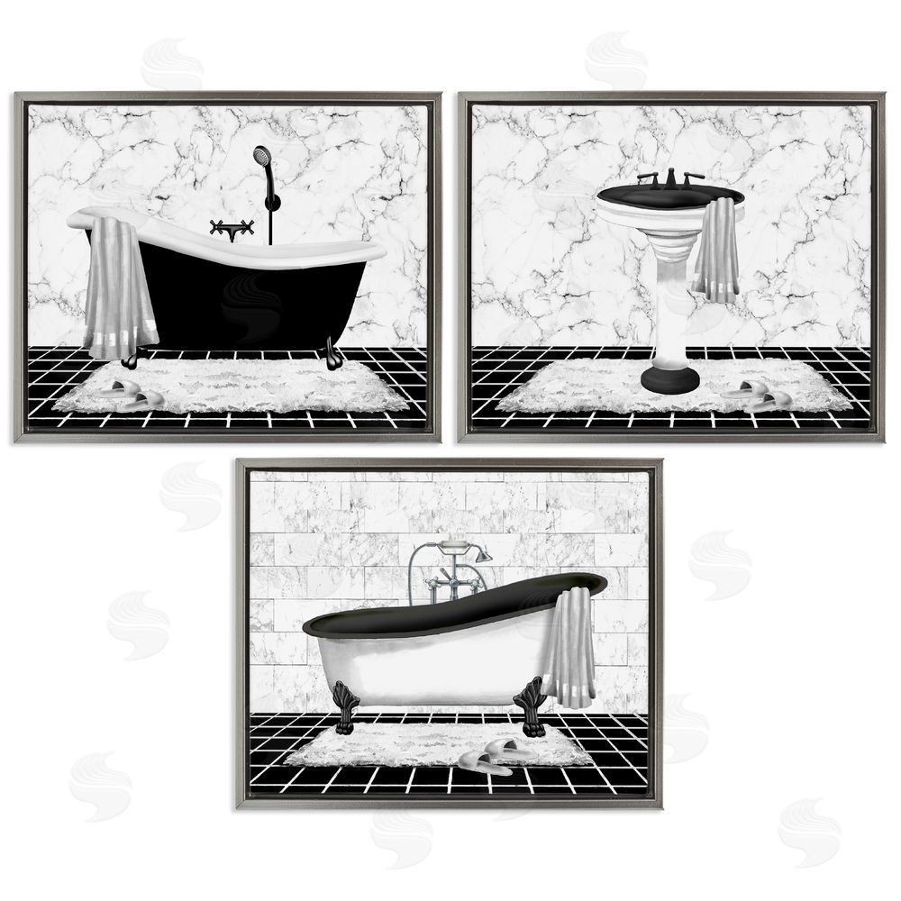 Conrad Knutsen Modern Marble Bathroom Gray Floating Frame Canvas Wall Art Print