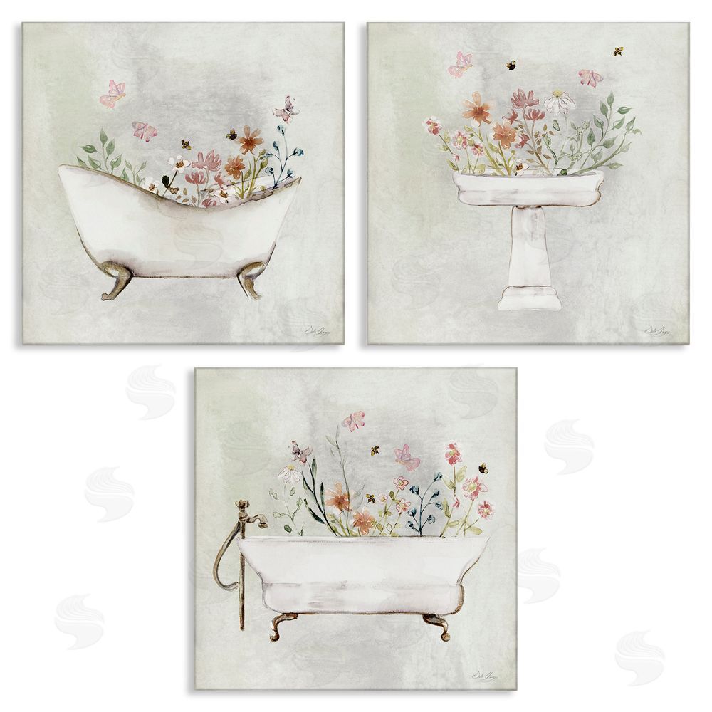 Stella Chang Soft Floral Bathroom Scenes Canvas Wall Art Print