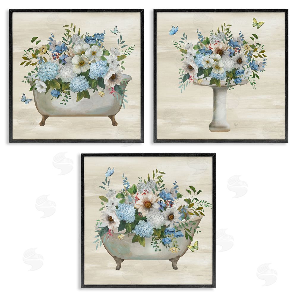 Nan Country Flower Bathroom Black Framed Giclee Wall Art Print
